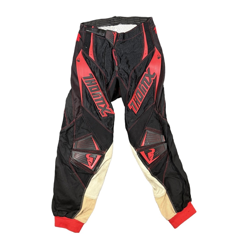 Thor MX Series 2005 Motocross Racing Pants Black Red Leather Padded Mens 28x26
